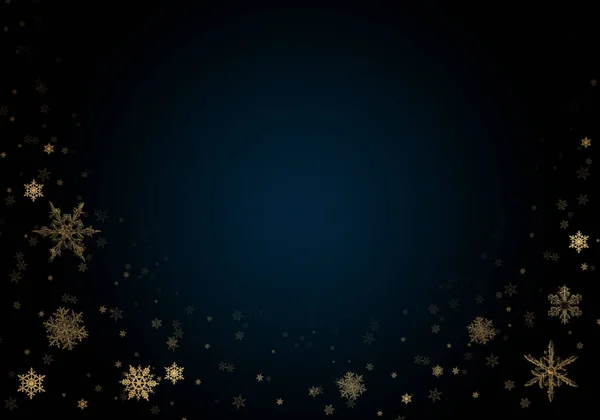 金色の雪の結晶とエレガントな黒と濃い青の冬の背景 クリスマスカード — ストック写真