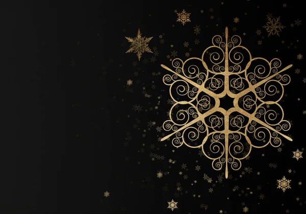 Елегантний Чорний Антрацитовий Зимовий Фон Золотими Сніжинками Різдвяна Листівка — стокове фото