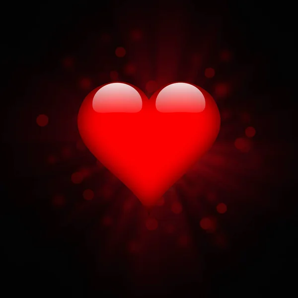 Valentine Day Background Shining Red Heart Bokeh Black Background — Stock Photo, Image