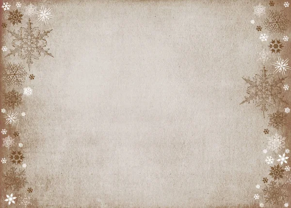 茶色と白の雪のフレークとヴィンテージクリスマスデザイン グランジ紙の背景 — ストック写真