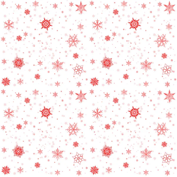 雪的背景 圣诞节降雪 白色背景上有红色雪花 冬天的概念与降雪 假日质地和红色雪花 — 图库照片