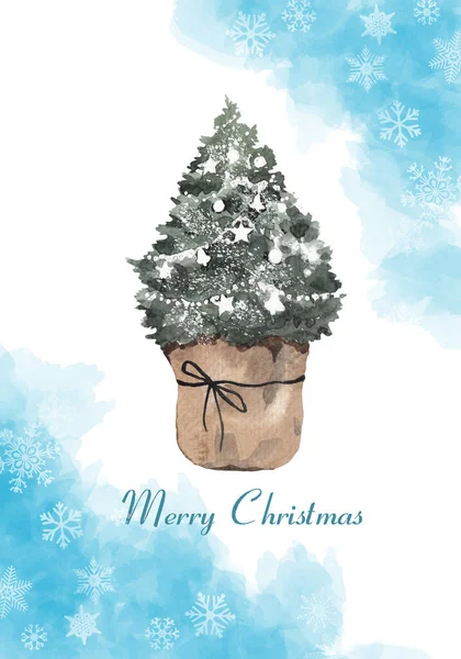 Akvarel Vánoční Stromeček Vločky Vánoční Koncept Šťastný Nový Rok Pohlednice — Stock fotografie