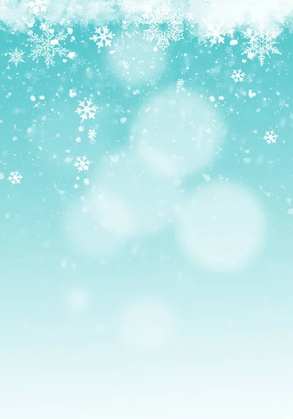 Fondo Nieve Nieve Navidad Hielo Azul Con Copos Desenfocados Concepto — Foto de Stock