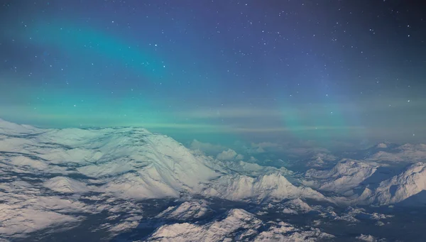 3D渲染的空间艺术 异形行星 蓝色天空和北极光的幻想景观 — 图库照片