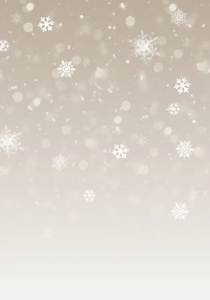 金色のベージュの雪の背景青 焦点を絞ったフレークでクリスマスの雪 雪が降る冬のコンセプト 休日の質感と白の要素 — ストック写真