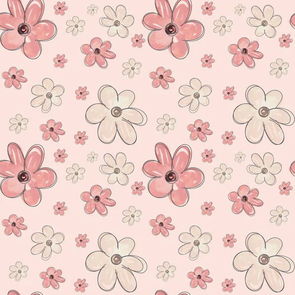 Spring Flower Meadow Seamless Pattern Pink Floral Background Repeating Flower — Stock Photo, Image