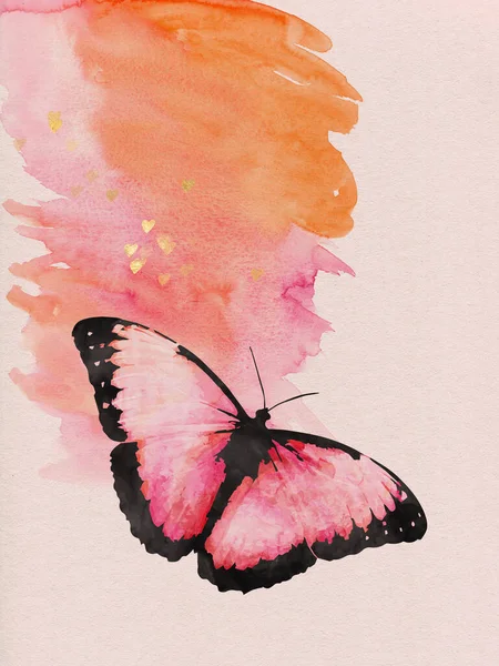 Watercolor Image Butterfly Vintage Background Butterfly Close Handmade Illustration Animal — Stock Photo, Image