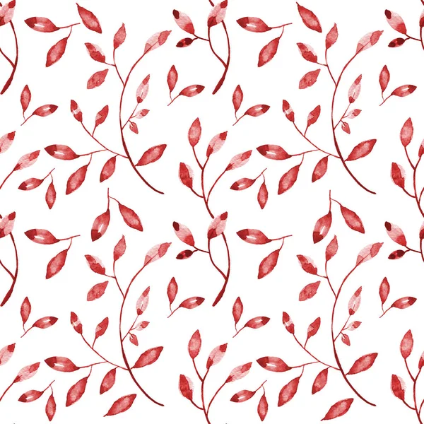 Bezszwowe Tło Czerwonymi Liśćmi Białe Tło Luksusowy Wzór Tworzenia Tekstyliów — Zdjęcie stockowe