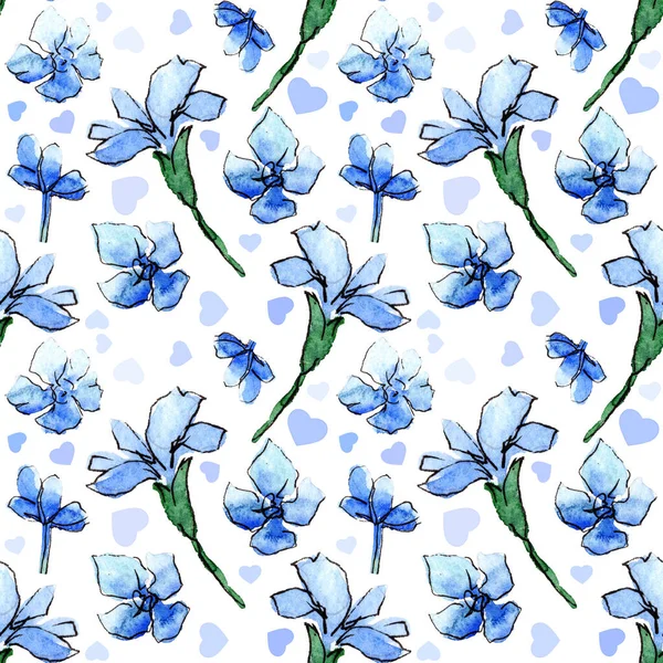 Fondo Sin Costuras Con Garabatos Flores Azules Fondo Blanco Patrón — Foto de Stock