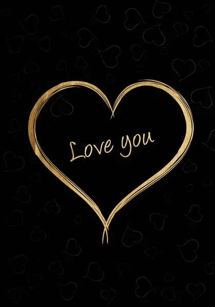 Schwarzer Hintergrund Mit Goldenen Herzen Illustration Zum Valentinstag — Stockfoto