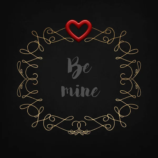 Valentýn Red Valentines Day Srdce Slovy Mine Zlatém Rámečku Černém — Stock fotografie