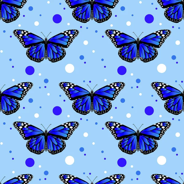 赤ちゃんの青い背景に青い蝶とシームレスなパターン — ストック写真