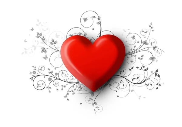 Valentine Day Background Red Heart Swirls White Background — Stock Photo, Image