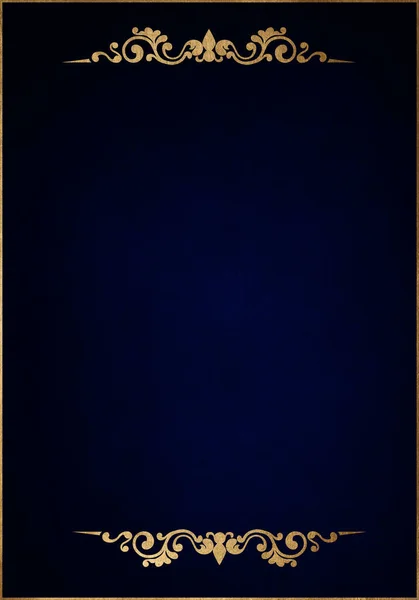 Σκούρο Μπλε Φόντο Πολυτελή Χρυσά Στολίδια Και Χρυσό Πλαίσιο Καλό — Φωτογραφία Αρχείου
