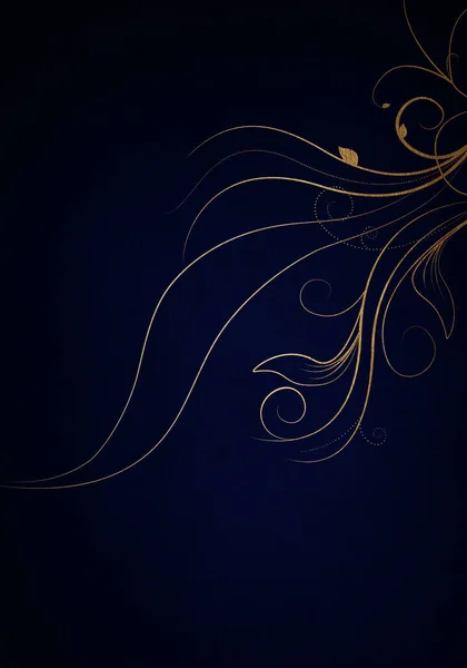 Fundo Azul Escuro Com Ornamentos Dourados Luxo Redemoinhos Dourados Bom — Fotografia de Stock