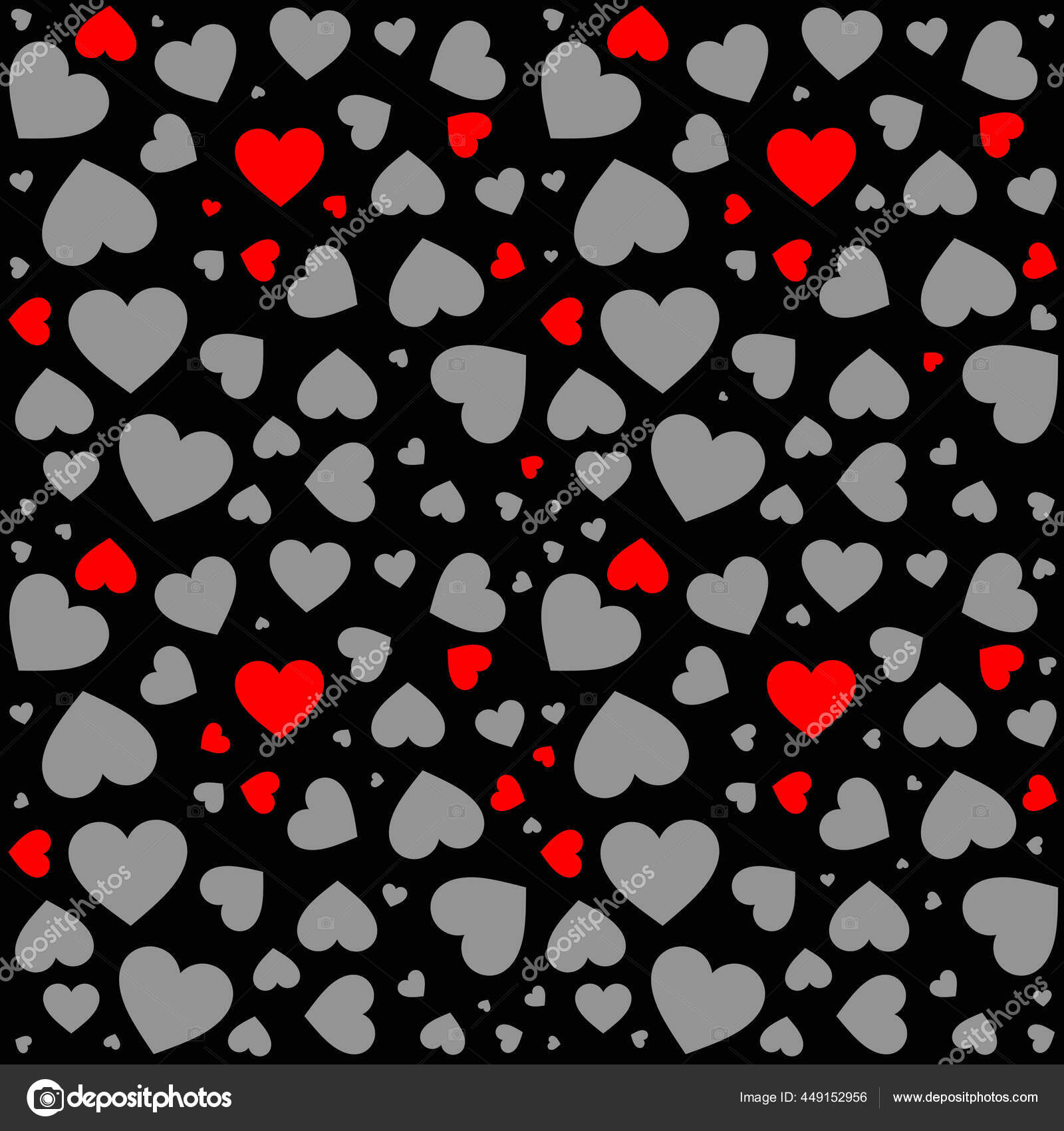 Red Grey Hearts Black Background Love Seamless Pattern Wallpaper Wrapping  Stock Photo by ©@ 449152956