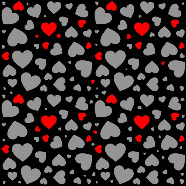 Corações Vermelhos Cinzentos Fundo Preto Amor Sem Costura Padrão Para — Fotografia de Stock
