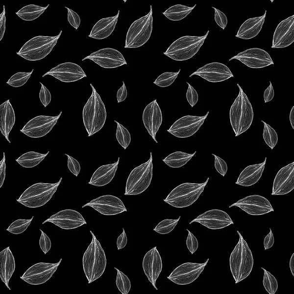 黒の背景イラストに白の葉 シームレスなパターン 紅葉の水彩画 — ストック写真