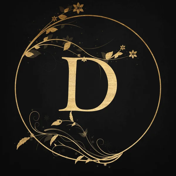 Luxury Boutique Letter D Monogram Logo, Vintage Golden Badge With Elegant Floral Design