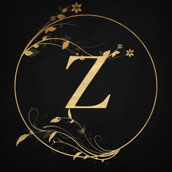 Luxury Boutique Letter Z Monogram Logo, Vintage Golden Badge With Elegant Floral Design