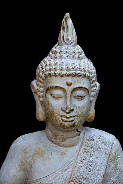 Portrét Sochy Buddhy Osazené Tmavém Pozadí Znamení Míru Moudrosti — Stock fotografie
