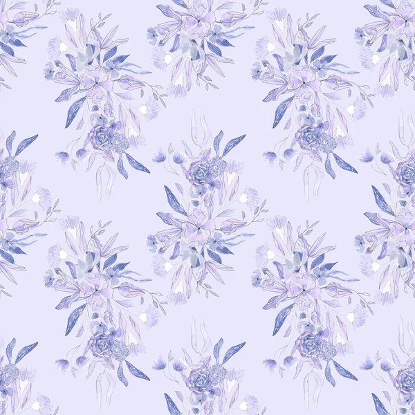 Seamless Background Blue Flower Doodles Periwinkle Background Luxury Pattern Creating — Stock Photo, Image