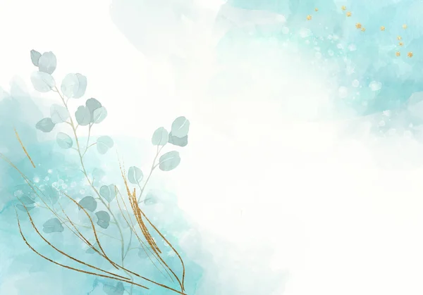 Бледно Мятные Зеленые Листья Золотые Вихри Ботанический Дизайн Баннера Цветочная — стоковое фото