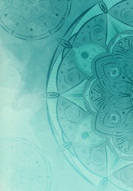 Mandala ile suluboya tebrik kartı. Davetiye, broşür, broşür, kartpostal, duvar kâğıdı, dekorasyon ya da herhangi bir arzu edilen fikir için harika..