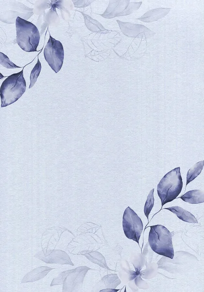 Бледно Голубые Листья Ботанический Дизайн Баннера Цветочная Пастельная Рамка — стоковое фото