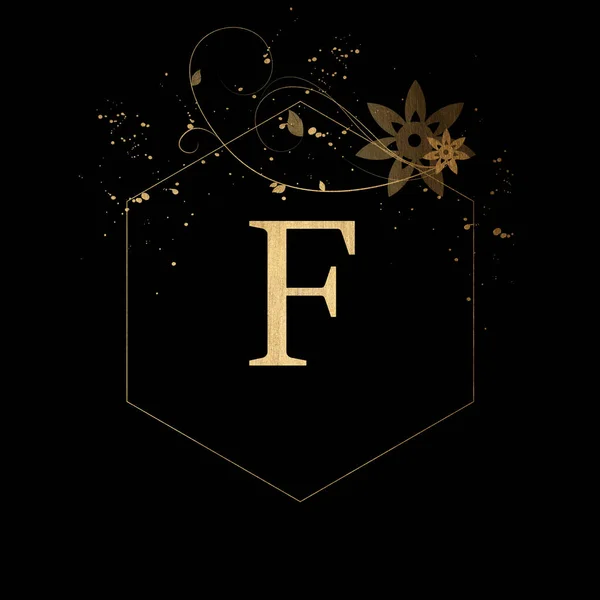 Luxury Boutique Letter Monogram Logo Vintage Golden Letter Elegant Floral — 스톡 사진