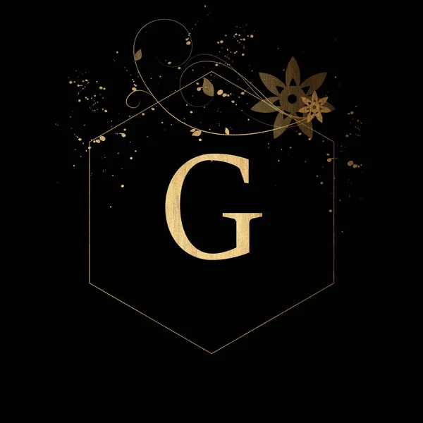 Lüks Butik Mektup Monogram Logosu Zarif Çiçek Tasarımlı Klasik Altın — Stok fotoğraf