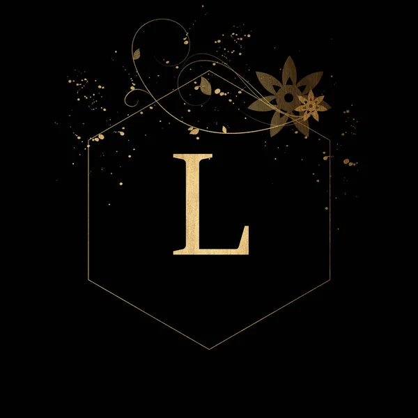 Luxus Boutique Letter Monogram Logo Vintage Golden Letter Elegáns Virágtervezéssel — Stock Fotó