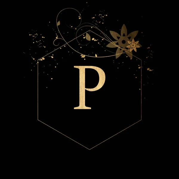 Luxury Boutique Letter Monogram Logo Vintage Golden Letter Elegant Floral — Stock Photo, Image