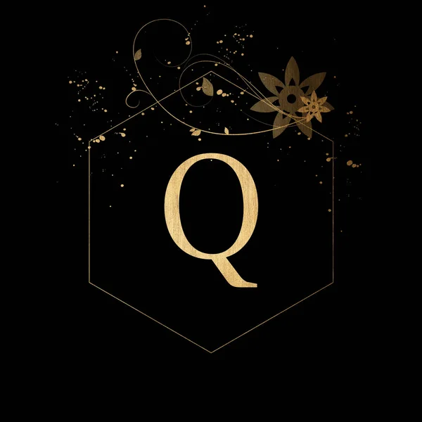 Luxury Boutique Letter Q Monogram Logo, Vintage Golden Letter With Elegant Floral Design