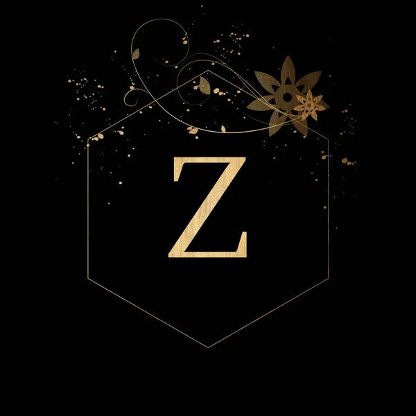 Lüks Butik Harf Monogram Logosu Zarif Çiçek Tasarımlı Klasik Altın — Stok fotoğraf