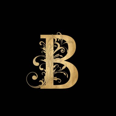Lüks Butik Harf B Monogram Logosu, Zarif Çiçek Tasarımlı Klasik Altın Harf