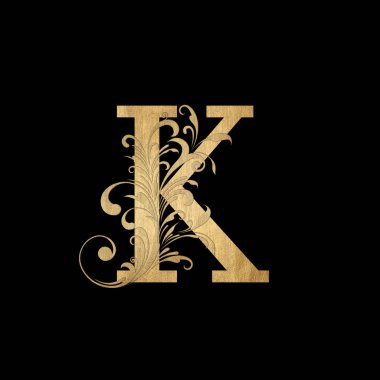 Lüks Butik Harf K Monogram Logosu, Zarif Çiçek Tasarımlı Klasik Altın Harf
