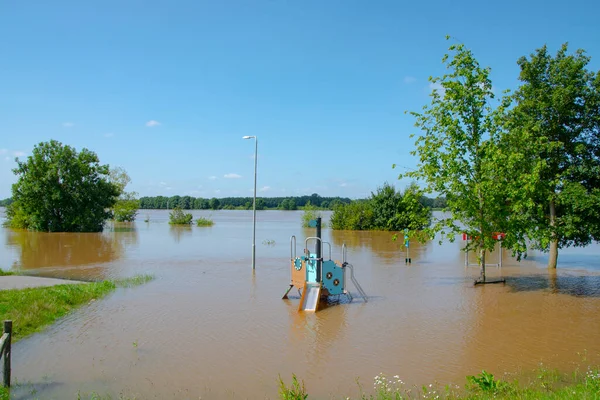 Flooded Dutch Polder Area Next Dike Overgrown Grass Flood Limburg — Stock Photo, Image