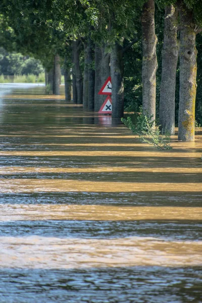 Flooded Road Fields Storm Heavy Rain Netherlands — Stock Photo, Image