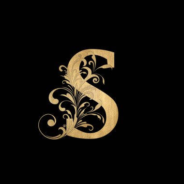 Lüks Butik Harf S Monogram Logosu, Zarif Çiçek Tasarımlı Klasik Altın Harf
