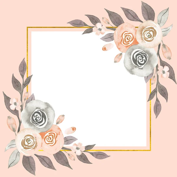 Бледно Розовые Цветы Листья Баннер Ботанического Дизайна Цветочная Пастельная Рамка — стоковое фото