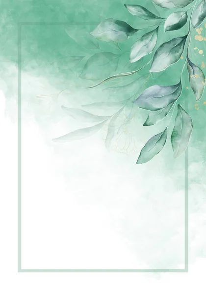 Lichtgroene Bladeren Botanische Design Banner Bloemen Pastel Aquarel Rand Frame — Stockfoto