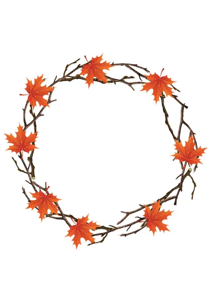 Autumn Background Circular Frame Autumn Frame Background Twigs Colorful Leaves — Stock Photo, Image