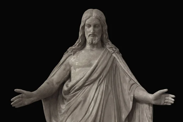 Zamknij Jezusa Chrystusa Średniowieczną Figurę Kościoła Fragment Starożytnego Kamiennego Posągu — Zdjęcie stockowe