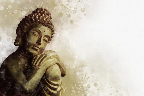 Aquarela Pintura Uma Estátua Buddha Sinal Paz Sabedoria — Fotografia de Stock