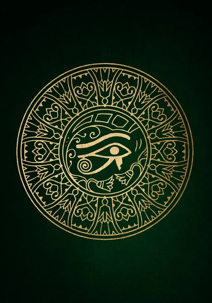 Circular pattern in the form of mandala. The ancient symbol Eye of Horus. Egyptian Moon sign - left Eye of Horus. Mighty Pharaohs amulet.