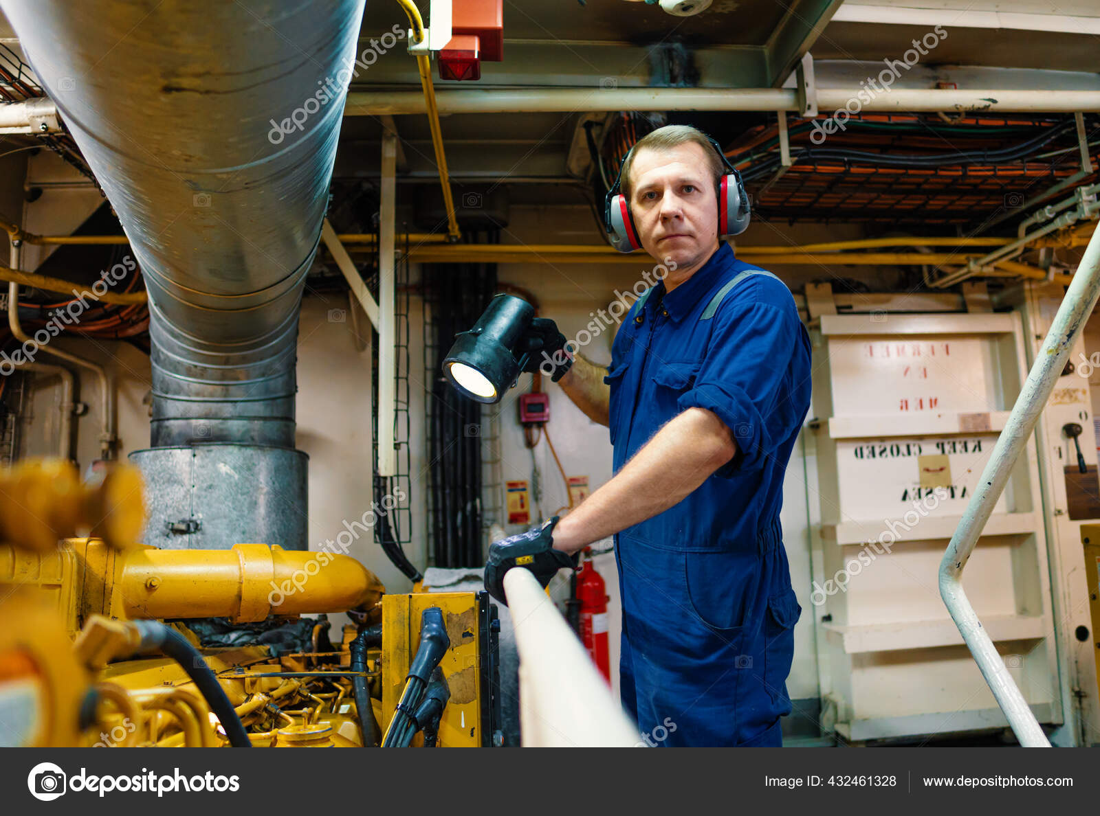 Marine engineer officer controlling vessel enginesand propulsion in