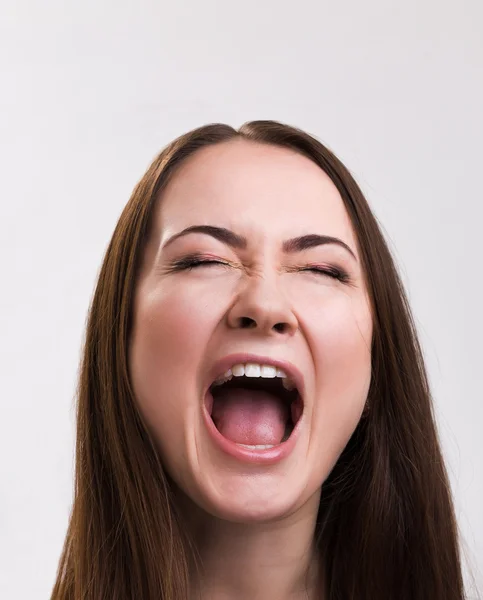 Emotion series of young and beautiful ukrainian girl - loud screaming — Zdjęcie stockowe