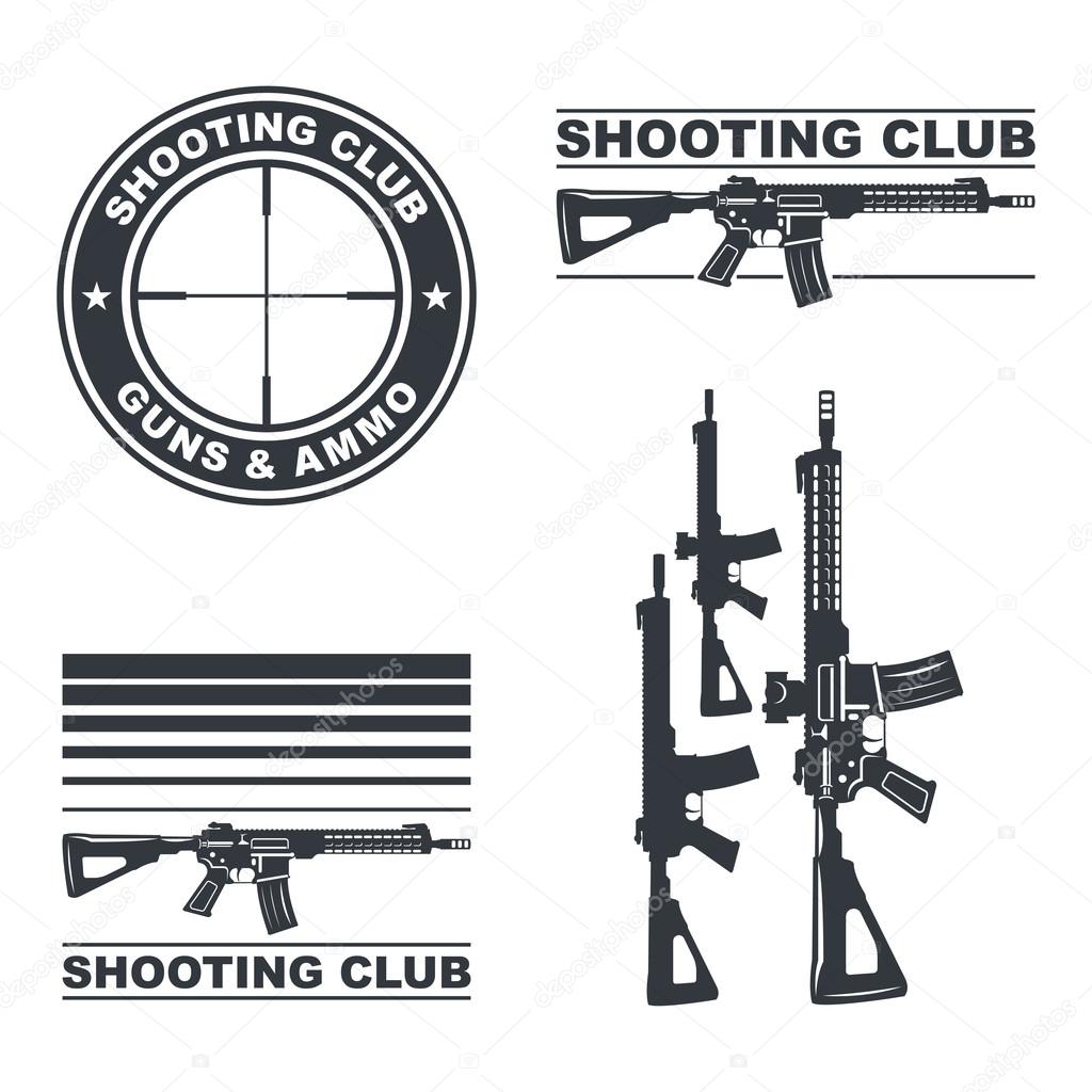 Shooting club vector emblem, labels, badges, logos illustration. Shooting weapon, shooting badge, shooting emblem and shooting label. EPS10