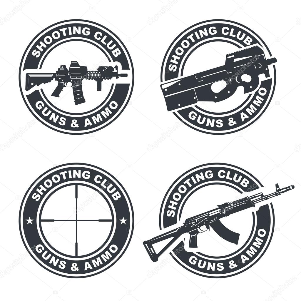 Set of shooting club emblem, badges, logos illustration. With assault rifles. Vector EPS10.
